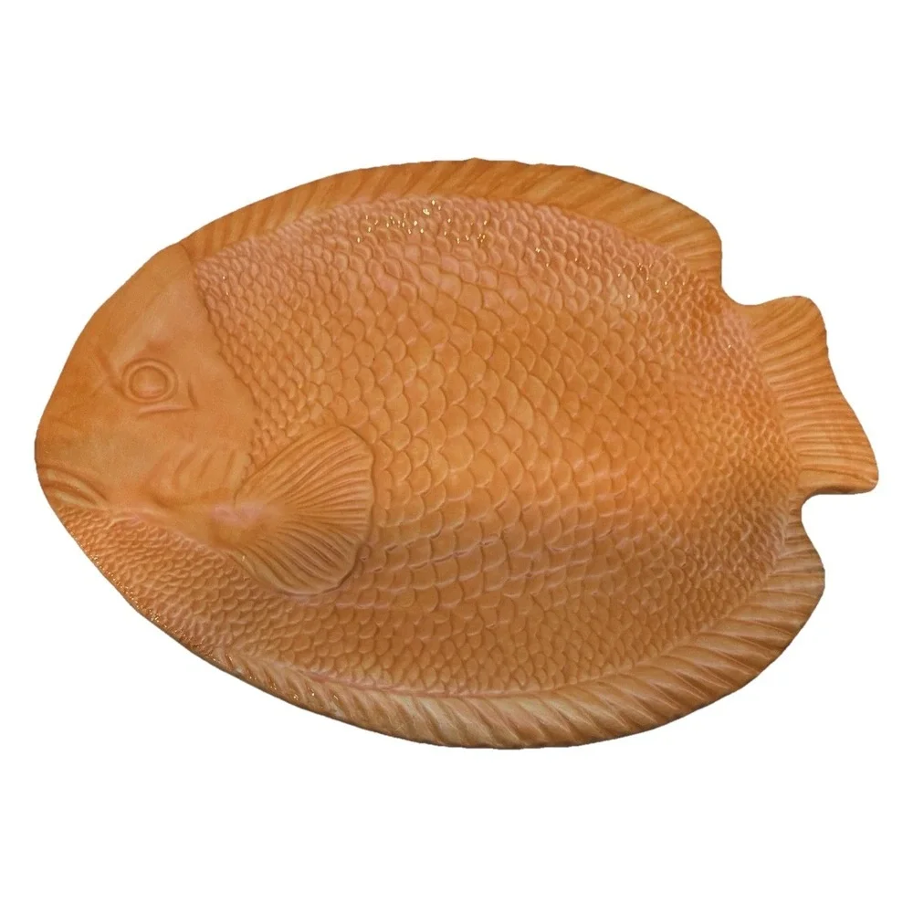 Vintage Style•Eyes By Baum Bros Embossed Fish Collection Orange Platter